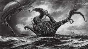 Framed Kraken Sea Monster Attacking Ship | Norse Viking Mythology Gian -  Sacred Surreal