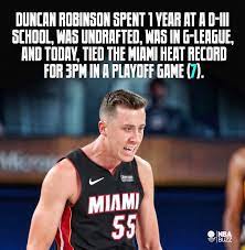 Il joue pendant 19 saisons dans l'équipe de nba des spurs de san antonio avec laquelle il remporte cinq titres de champion nba. Nba Buzz Duncan Robinson Went From A Diii School To Facebook
