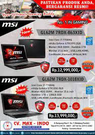 Harga laptop advan memang tidak setenar seperti laptop dari besutan bendor ternama macam sony dan juga samsung. Ready Laptop Gaming Garansi Resmi Max Indo Computer Facebook