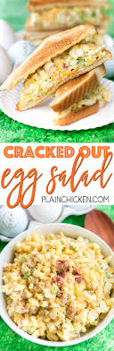 Cracked Out Egg Salad Omg Seriously Delicious Eggs Mayonnaise Ranch Mix Cheddar Cheese Bacon Celery Vinegar And Worce Recipes Egg Salad Recipe Food