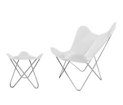It features a crossed gray iron rod frame that provides support and stability. Hardoy Butterfly Chair Original Leather White With Ottoman Architonic