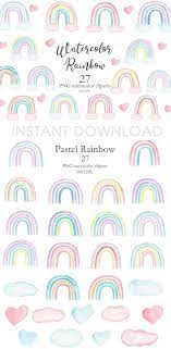 Watercolor Pastel Rainbow Clipart Hand Painted In Trendy Etsy Rainbow Clipart Pastel Rainbow Clip Art