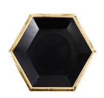 Gold and Black Hexagon Plates (Pack of 8)