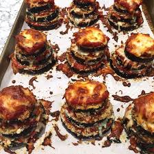 Eggplant Parmesan Stacks Baked Eggplant Towers With Sauce And Cheese Recipe Eggplant Parmesan Baked Eggplant Baked Breaded Eggplant