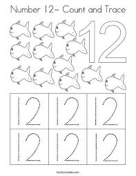 Number 12 Count And Trace Coloring Page Twisty Noodle Writing Numbers Kindergarten Numbers Preschool Teaching Numbers