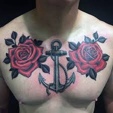 40 Anchor Chest Tattoo Designs For Men Nautical Ideas Rose Tattoos For Men Rose Chest Tattoo Tattoo Designs