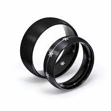 Black Tungsten Flower Wreath Ring Set Brushed Matte Plain Etsy Black Tungsten Rings Tungsten Ring Set Black Tungsten
