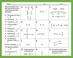 Matching Clues On Cards To Phrases Worksheet Evaluating Expressions Like Terms Phrase