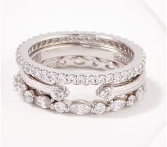 Diamonique Set Of 3 Eternity Cuff Stackable Rings Sterling Silver Qvc Com In 2020 Stackable Rings Wedding Sterling Silver Stackable Rings Sterling Silver Rings