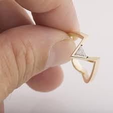 Please see possible finish on the last three pictures. Triangle Diamond V Shaped Engagement Ring White Gold Doron Merav