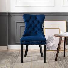 Chaise lounge chair cushion 72 tufted padded outdoor patio deck pillow navy. Btexpert High Back Velvet Navy Tufted Upholstered Dining Chairs Set Of 2 Solid Wood Nail Trim Ring