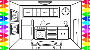 How To Draw A Kitchen Easy For Kids Kitchen Drawing And Coloring Pages For Kids Youtube