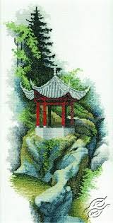 Oriental Pavilion Cross Stitch Kits By Rto R164 Cross Stitch Landscape Cross Stitch Art Beaded Cross Stitch