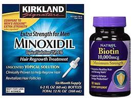 Oral minoxidil isn't really prescribed as a treatment for androgenetic alopecia because it was originally intended to treat hypertension, but after observing that one of the reported side effects was hair growth, it was later used as a topical to treat hair loss under the trade name rogaine. Amazon Com Kirkland Minoxidil 5 Extra Strength Hair Regrowth For Men 6 Month Supply With Natrol Biotin 10 000 Mcg Maximum Strength Tablets 100 Count Beauty