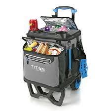 This rolling cooler can keep your drinks, food, and snacks cold for easy transport. Titan 22 5 Litre 23 7 Us Quart 60 Can Rolling Cooler With All Terrain Cart Costco Uk
