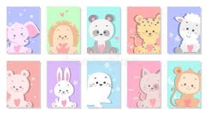 Cute Baby Animal Greeting Card Vector Illustration Stock Illustration Illustration Of Beautiful Birthday 157364889