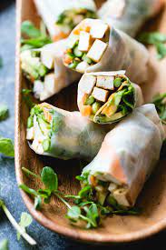 Grilled Asparagus Tofu Spring Rolls With Ginger Lime Dipping Sauce Grilled Vegetable Recipes Vegetable Recipes Summer Rolls Recipe