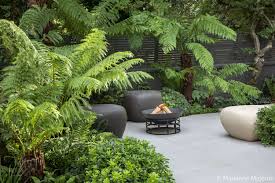 Firepit Seating Surrounded By Tree Ferns Outdoor Gardens Design Tropical Garden Design Modern Garden Design