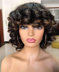 Very easily weighed down like wavy hair if you overdo conditioning and use heavier stylers. Buy Annivia Short Afro Curly Wigs With Bangs For Women Kinky Curly Hair Wig For Black Women 2 Tone Ombre Dark Brown Big Bouncy Fluffy Curly Wig Online In Indonesia B0837nr6fl
