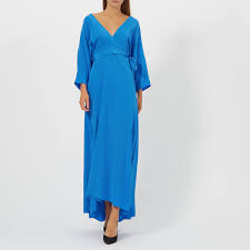 Diane Von Furstenberg Womens Long Sleeve Floor Length Wrap Dress Cobalt