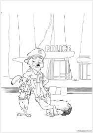 Zootopia Nick Wilde And Judy Hopps Coloring Page Zootopia Coloring Pages Cartoon Coloring Pages Disney Coloring Pages