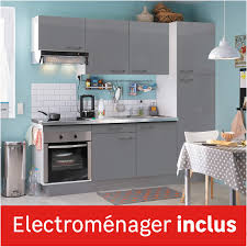 Achat meubles (literie, cuisine, salon et bureau), électroménager. Cuisine Equipee Gris Brillant L 240 Cm Electromenager Inclus Leroy Merlin