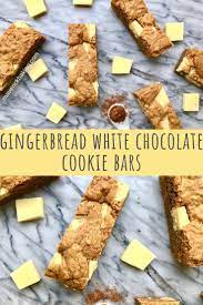 Gingerbread White Chocolate Cookie Bars Maverick Baking Recipe White Chocolate Cookie Bars White Chocolate Cookies Chocolate Cookie Bars