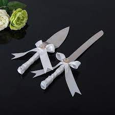 Wedding Cake Knife And Server Set White Ribbon With Swarovski Crystal Knife And Server Set Cake Serve Wedding Cake Knife Set Cake Knife Set Wedding Cake Knife