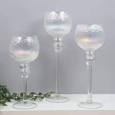 All our candles and candle holders come in a variety of colors and shapes to suit any palette or theme. Three Tall Glass Goblet Candle Holders Pearlised Tealight Wedding Table Candles Ebay