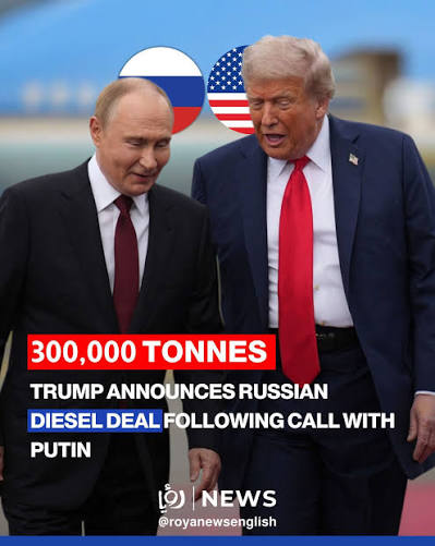 US President Donald Trump said Russia would urgently supply more than  300,000 tonnes of diesel to US and global markets following a “very  successful” call with Russian President Vladimir Putin. Trump
