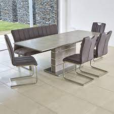 Check spelling or type a new query. Novara Concrete Effect 160cm Extending Dining Table Grey Fabric Bench 4 Chairs