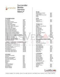 Surrender Bottle Service Menu At Surrender Nightclub Bottle Service Nightclubs In Vegas Night Club