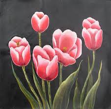 50x50 cm (~19.69x19.69 inches) the work is painted in impressionism style. Pink Tulips Easy Flower Painting Oil Painting Flowers Flower Painting Canvas