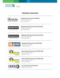 You will get so many places, products, and services to redeem those rewards points from the hdfc credit card reward catalog that you will be surprised. Rewards Catalogue Dec 31st 10 Standard Chartered Bank