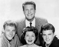 Adventures of Ozzie and Harriet 1952 TV series cast Ozzie Nelson Harriet Nelson David Nelson Ricky Nelson black and white television stills ABC show family home set, AI generated