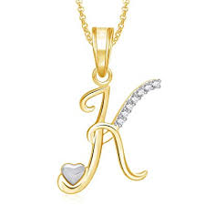 Meenaz Jewellery Gold Plated K Letter Pendant For Girls Women Men Unisex Alphabet Heart Pendant For Women In American Diamond Jewellery Crystal Set