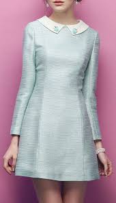 Turquoise Bead Lapel Long Sleeve Slim Dress Pretty Dresses Fashion Dresses