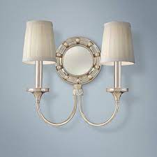 Sconce shades have curved shield shapes.these compact half lampshades fit petite wall lights. Regent 13 1 2 Wide Wall Sconce With Shades And Mirror F3839 Lamps Plus
