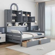 Gray Full Size Daybed with All-in-One Cabinet and Shelf, Bedroom Flexible Storage Bed Frame with 2 Drawers - Bed Bath & Beyond - 41655623