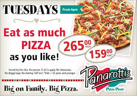 In need of a food vendor for this week's tiki reggae saturday's. Panarottis Tuesday Special Tel 454 9605 Tuesday Specials Big Pizza Eat
