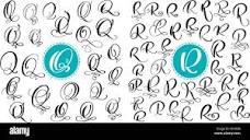 Set letter Q, R. Hand drawn vector flourish calligraphy. Script ...