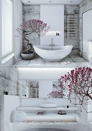 Badezimmer Zen Stil Weisse Freistehende Badewanne Bonsai Badezimmer Design Zen Dekoration Japanisches Bad