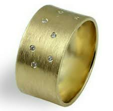 Wide Brushed Gold Wedding Band With Inset Diamonds Sprinkled Gold Cuff Ring Brushed Gold Wedding Band Wide Wedding Bands