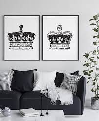 King And Queen Above Bed Wall Decor Royal Crown His And Hers Hampton Style Bedroom Set Of 2 Prints Minimalist Print Royal Bedroom Bedroom Prints Bed Wall Decor