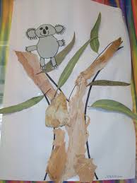 Have The Children Draw A Step By Step Koala Then Use Real Bark And Leaves On The Tree Nanny Babysitter Au Pa Australia Crafts Australian Art Art Classroom