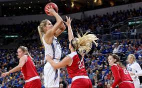 South Dakota State S Tylee Irwin Shoots Over South Dakota S Madison Mckeever During Tuesday S Summit League Wome Basketball Tournament Championship Game League