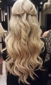 Long Blonde Curly Waves With The Front Pieces Pinned Back Long Blonde Hair Curly Hair Styles Long Hair Styles