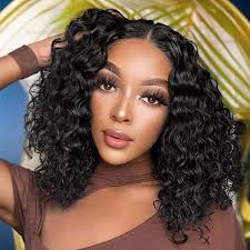 Short Curly Deep Wave Synthetic Bob Wig Natural Black Glueless Curly Bob  High Density Afro Curly Wave Wigs On Sale Clearance
