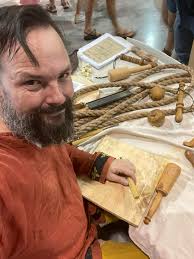 I had fun at the Tulsa Maker's Fair today, demonstrating some wood carving  while making a reproduction of a medieval game board, with nine men morris 