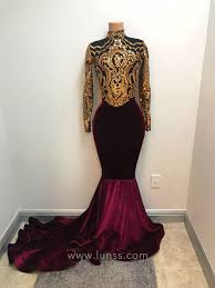 Black And Gold Long Sleeve Prom Dress Gold Sequin Plum Velvet Long Sleeve Prom Dress Elegant Prom Dresses Prom Outfits Prom Dresses Long
